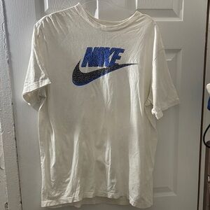Nike Men's Cream Tee with Blue Logo